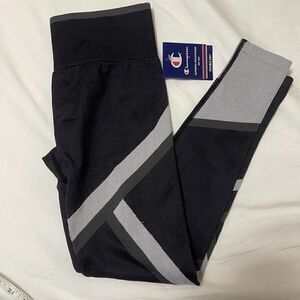 NEW! Champions woven compression black striped leggings size Small